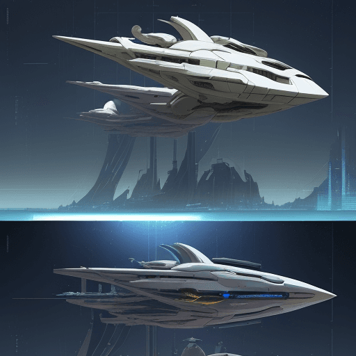 AI generated: sketches blueprint of futuristic sci-fi huge spacecraft, warp engines, formulas and annotations, sch...