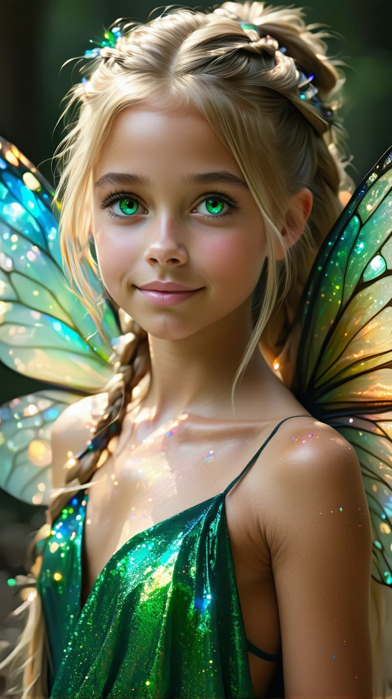 AI generated: a professional photo of a exceptionally beautiful girl Fairy tween (full Body),(futuristic),(masterp...