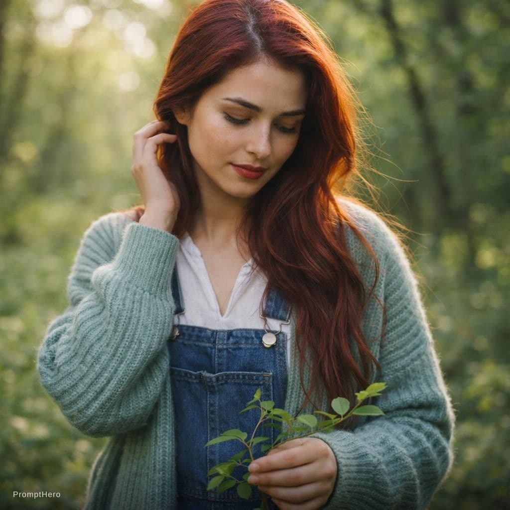 AI generated: A photorealistic portrait of a fit adult woman with long, flowing red hair, standing in a sun-dapple...