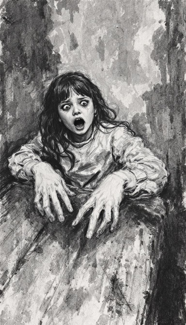 AI generated: Girl, charcoal sketch, scared