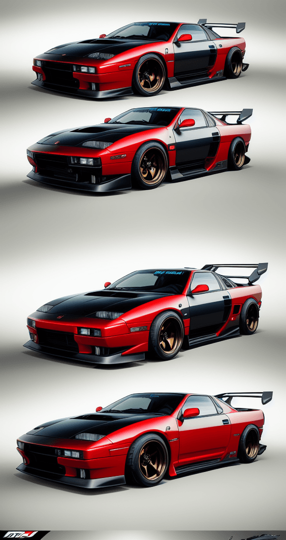 AI generated: A cyberpunk themed sedan designed by black nissan 180sx, Robotic, sleek, minimal, concept art, car d...