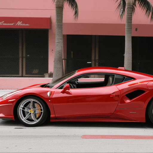 AI generated: sports car drifting in the streets of Miami, red Ferrari, smore from the wheels.