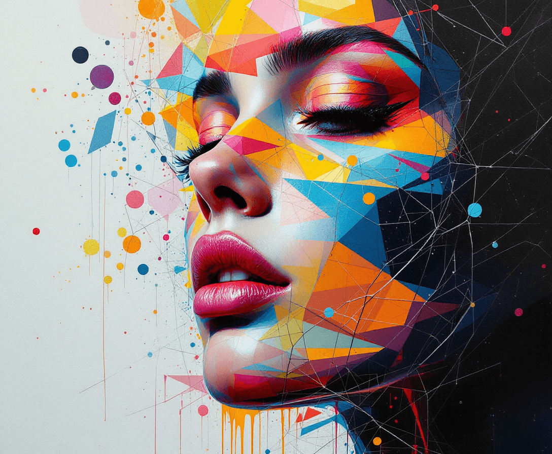 AI generated: an painting on the canvas of a woman in colorful tones, in the style of martin ansin, cracked, seren...