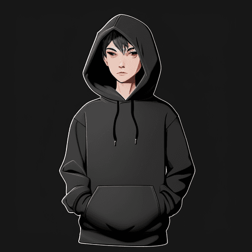 AI generated: Create, A character wearing black and gray hoodie, simple, vector, design, 
