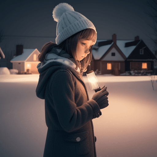 AI generated: girl holding match snow city sadness ambience 4k house light
