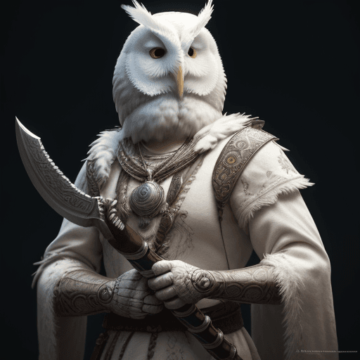 AI generated: male white Owlfolk warrior with no armor and greataxe intricate artwork . octane render, trending on...