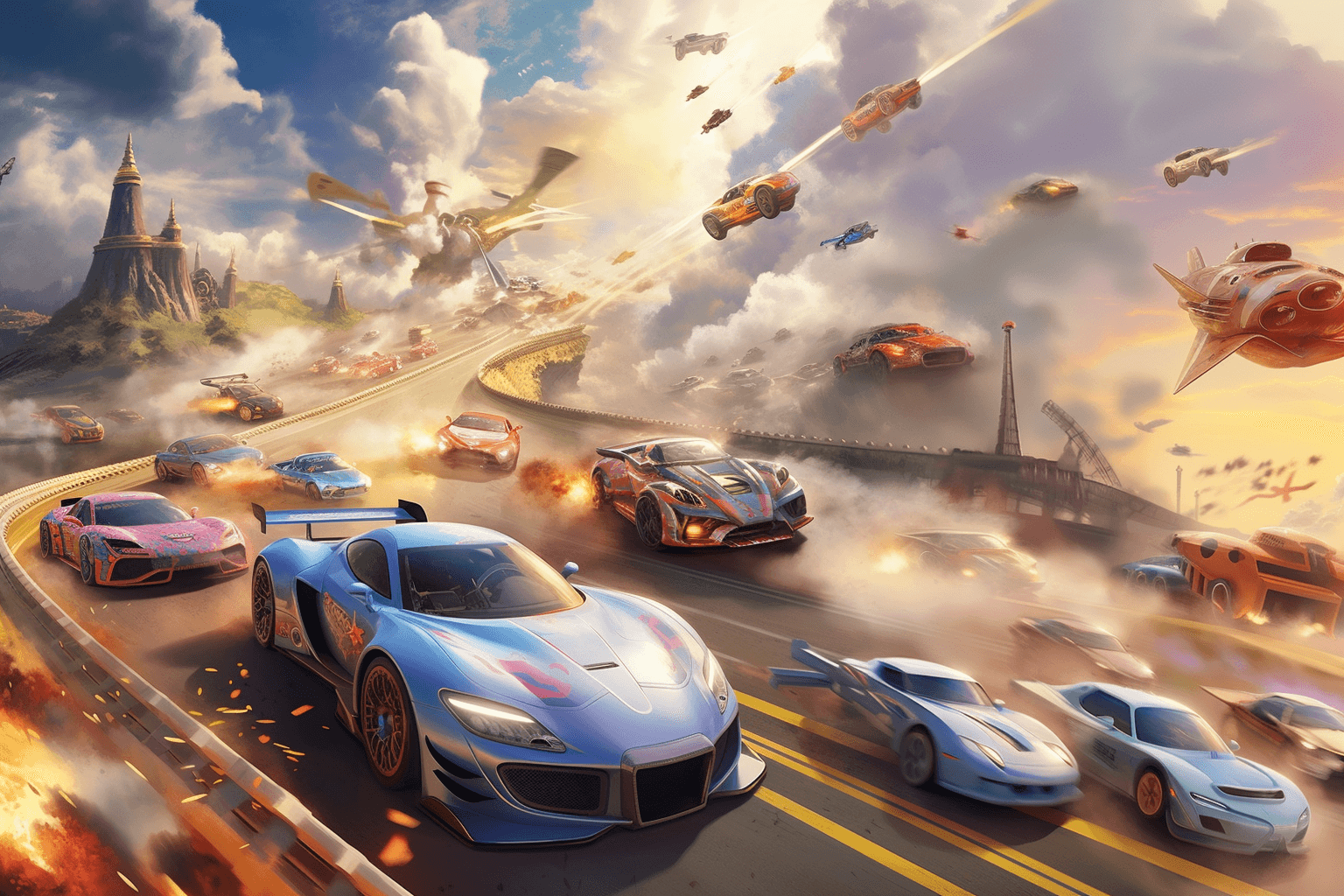 AI generated: An epic and realistic depiction of a fantasy car race in a magical realm comes to life, inspired by ...