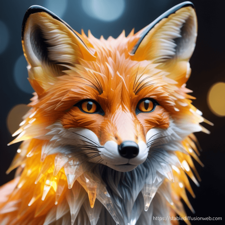 AI generated: A photo of a fox made out of crystal, gold and silver glow, super detailed, Hyper Realistic, 8k, Ult...