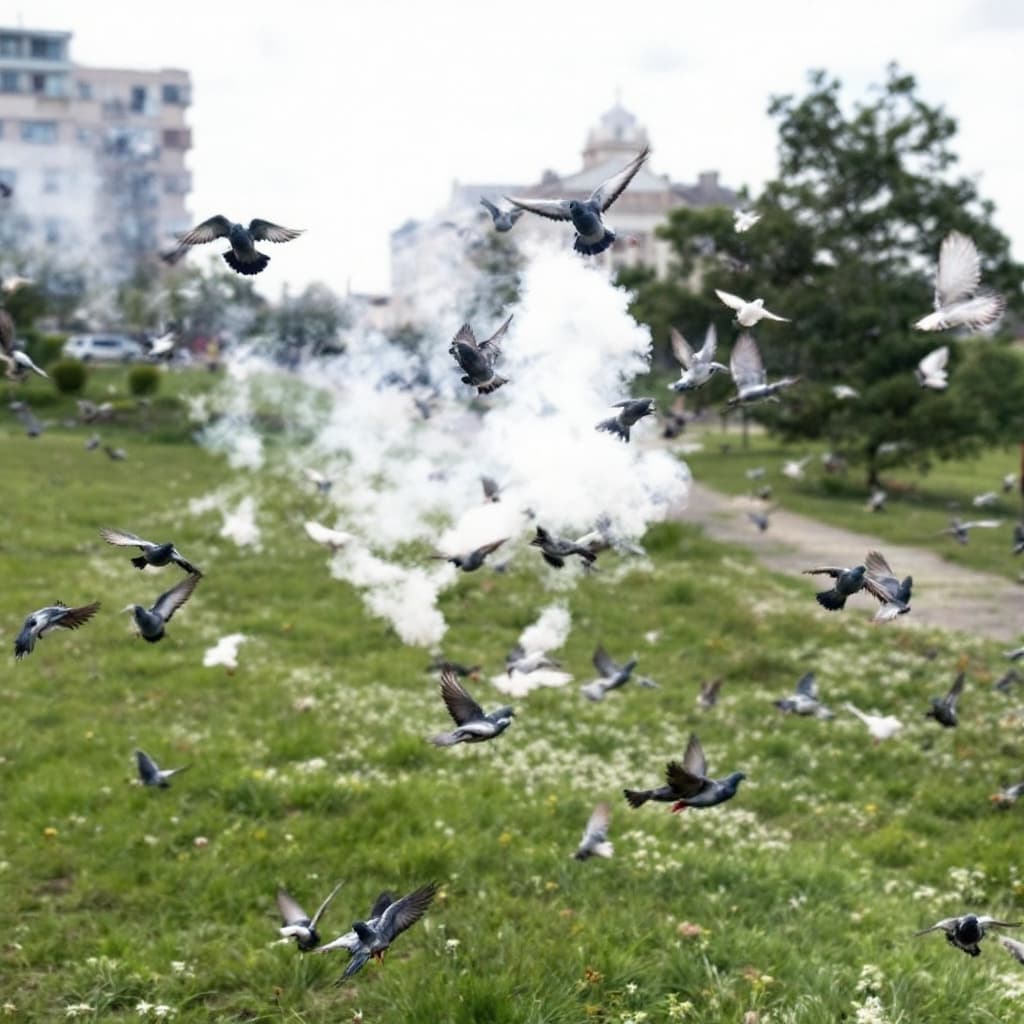 AI generated: Pigeon leaving smoke trails.