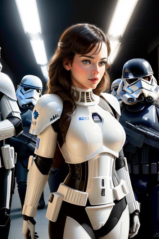 AI generated: A clever and playful digital art composition featuring Hollywood celebrities as stormtroopers, weari...