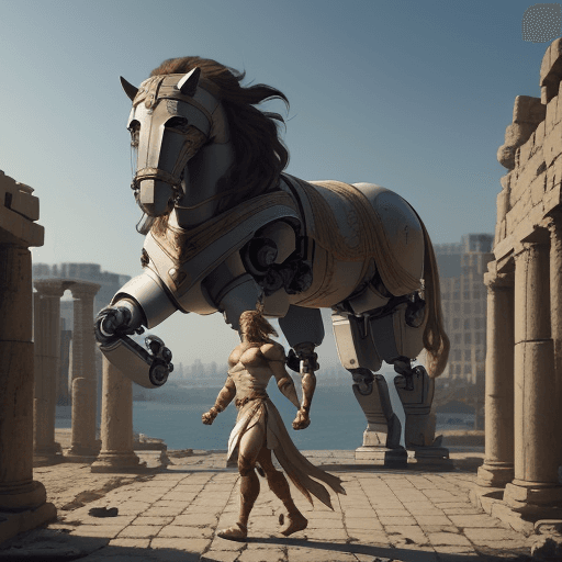 AI generated: Create an image of a person dressed as Achilles, with a bandage on their Achilles heel and a little ...