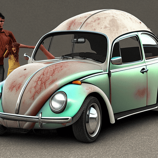 AI generated: standard definition humans with melted volkswagen beetle, 8k
