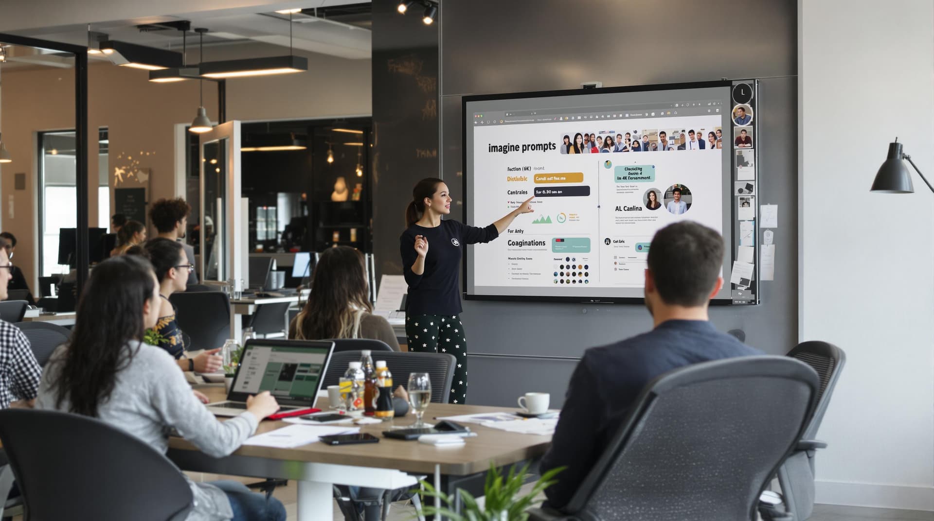 AI generated: /imagine prompt: Diverse team collaborating in modern coworking space, 28-year-old East Asian woman ...