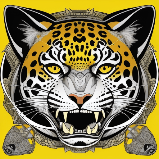 AI generated: A detailed vector illustration of a jaguar head with symmetrical perspective low camera angle, in th...