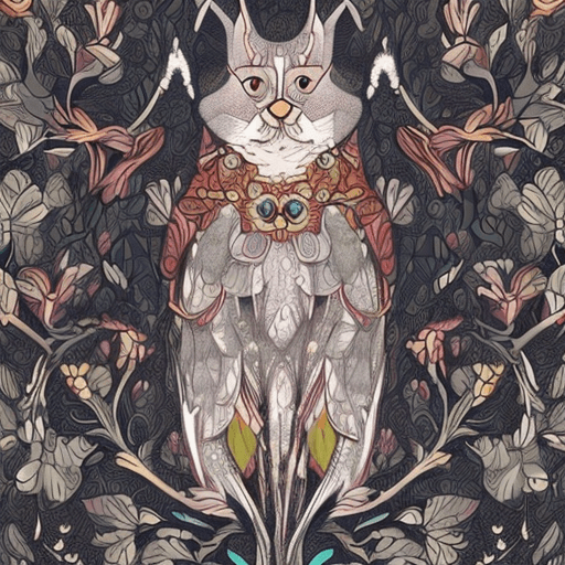 AI generated: ethereal Bohemian Waxwing cat, Bombycilla garrulus :: intricate details, ornate, detailed illustrati...