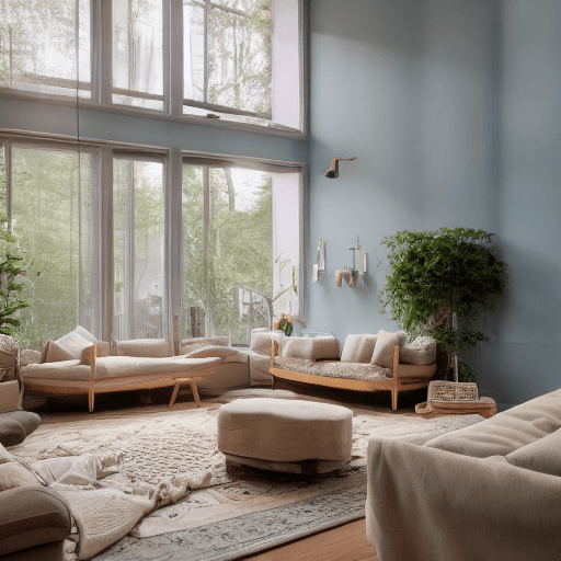 AI generated: High resolution photography interior design, dreamy sunken living room conversation pit, wooden floo...