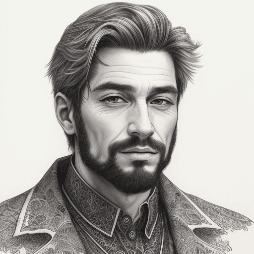 AI generated: portrait of man, pen and ink, intricate l