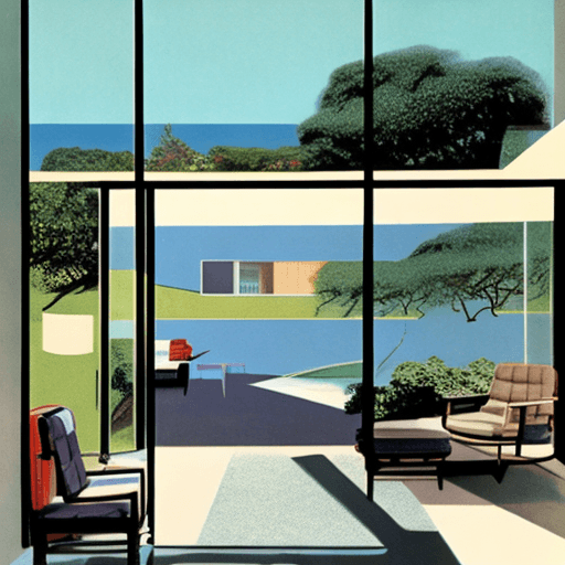 AI generated: Hyper realistic eye level exterior photo of a mid century modern style house overlooking the ocean, ...