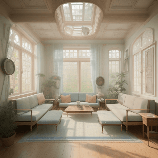 AI generated: High resolution photography interior design, dreamy sunken living room conversation pit, wooden floo...