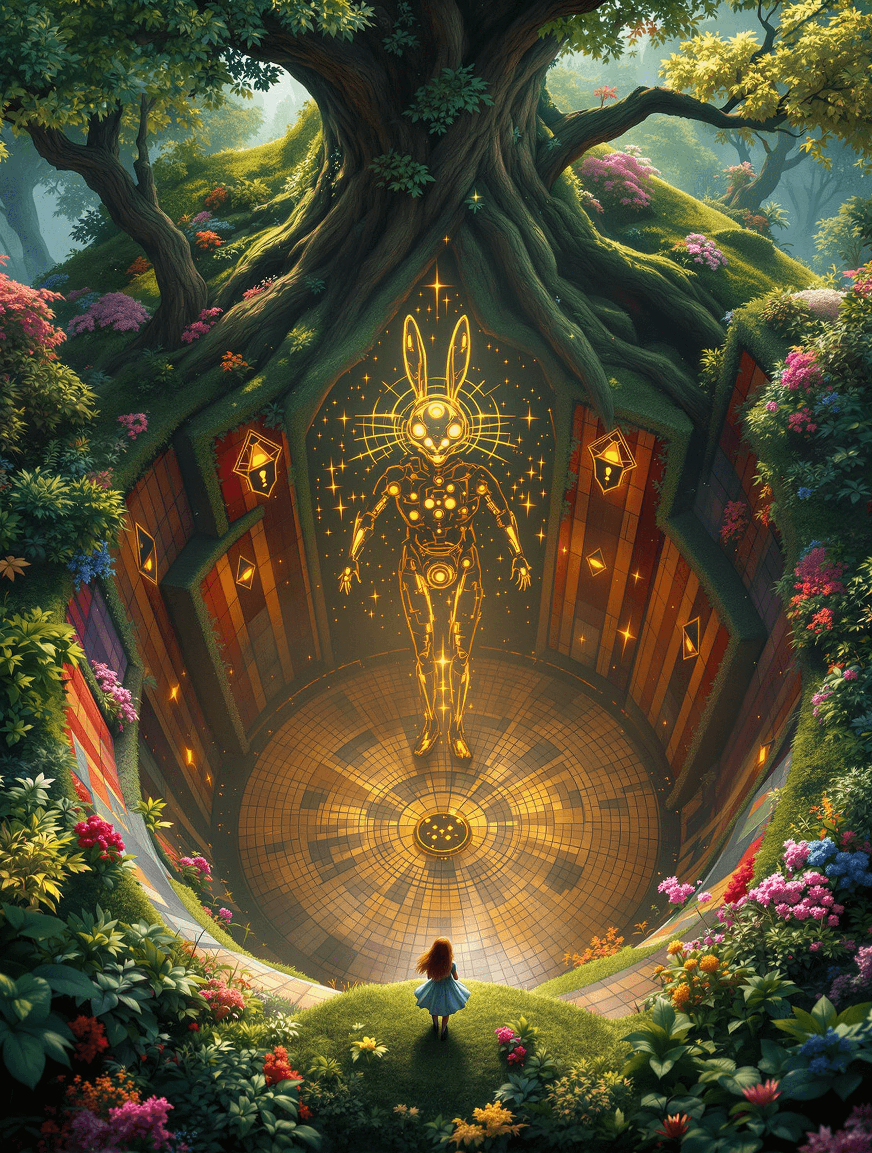 AI generated: Generate a surreal and dreamlike vista from above, showcasing the whimsical world of Wonderland. The...