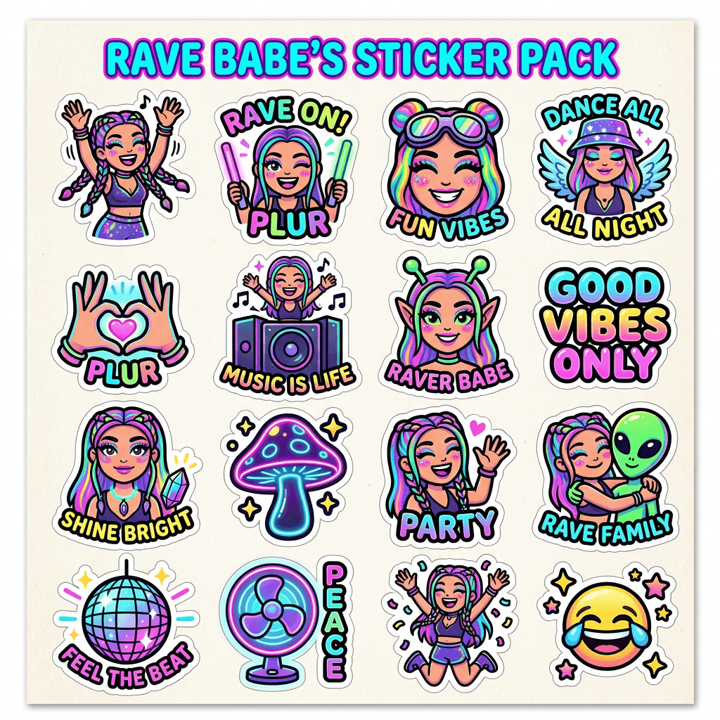 AI generated: sticker like that art of a rave woman in rave gear
