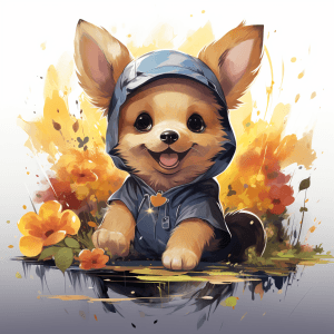 AI generated: T-shirt design logo, playful small dog Pikachu playing in the park, Phad Painting, lively style, no ...