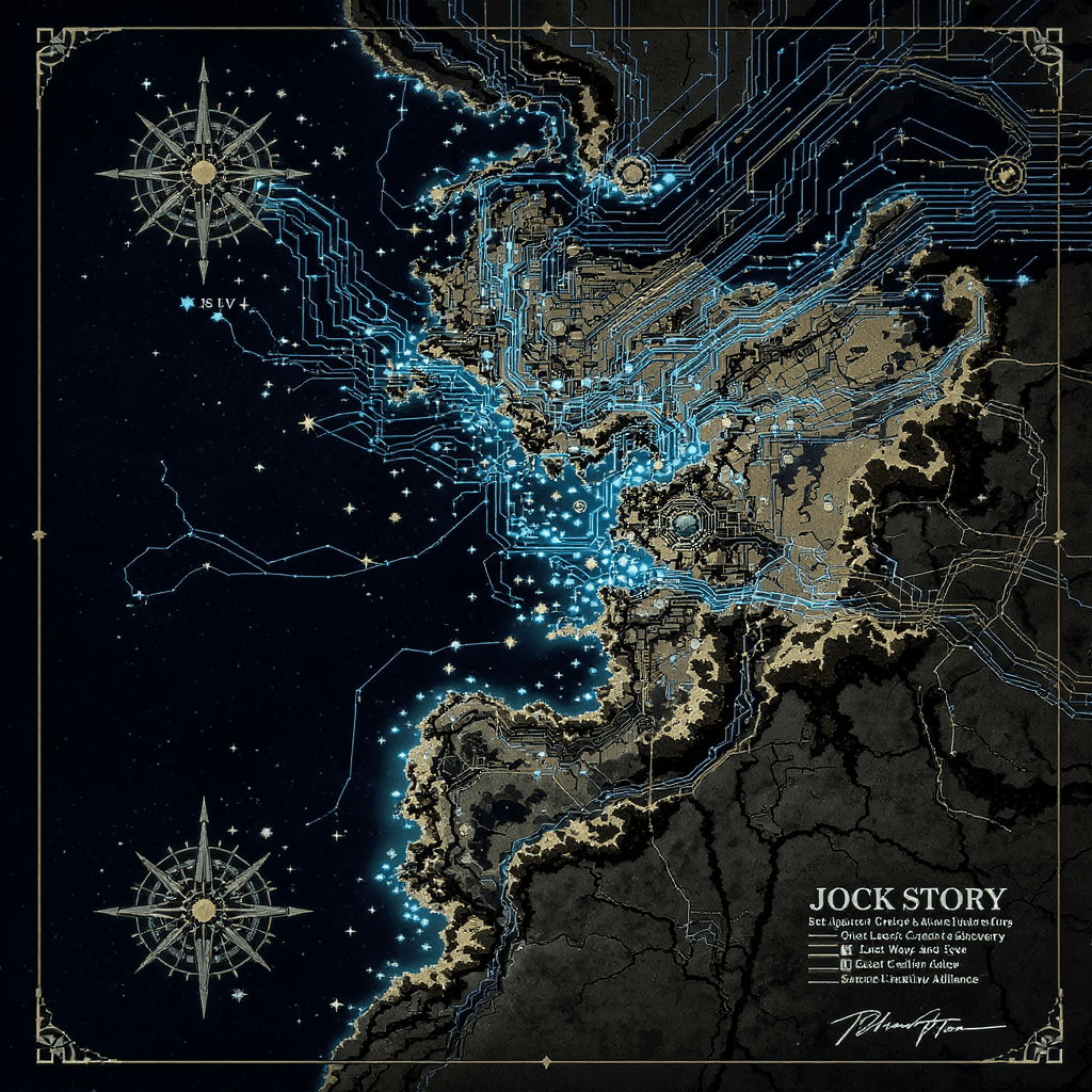 AI generated: Charted an electrical coded map to a new kind of story—one where the greatest discoveries aren't los...