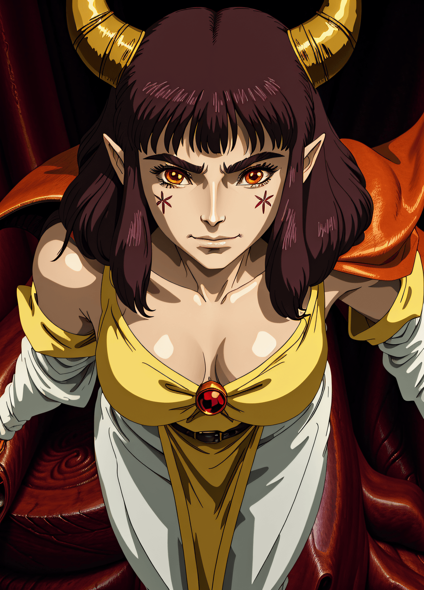 AI generated: Portrait of a demonic demon princess ((with horns)), studio ghibli, ghibli style, anime solo, alfons...