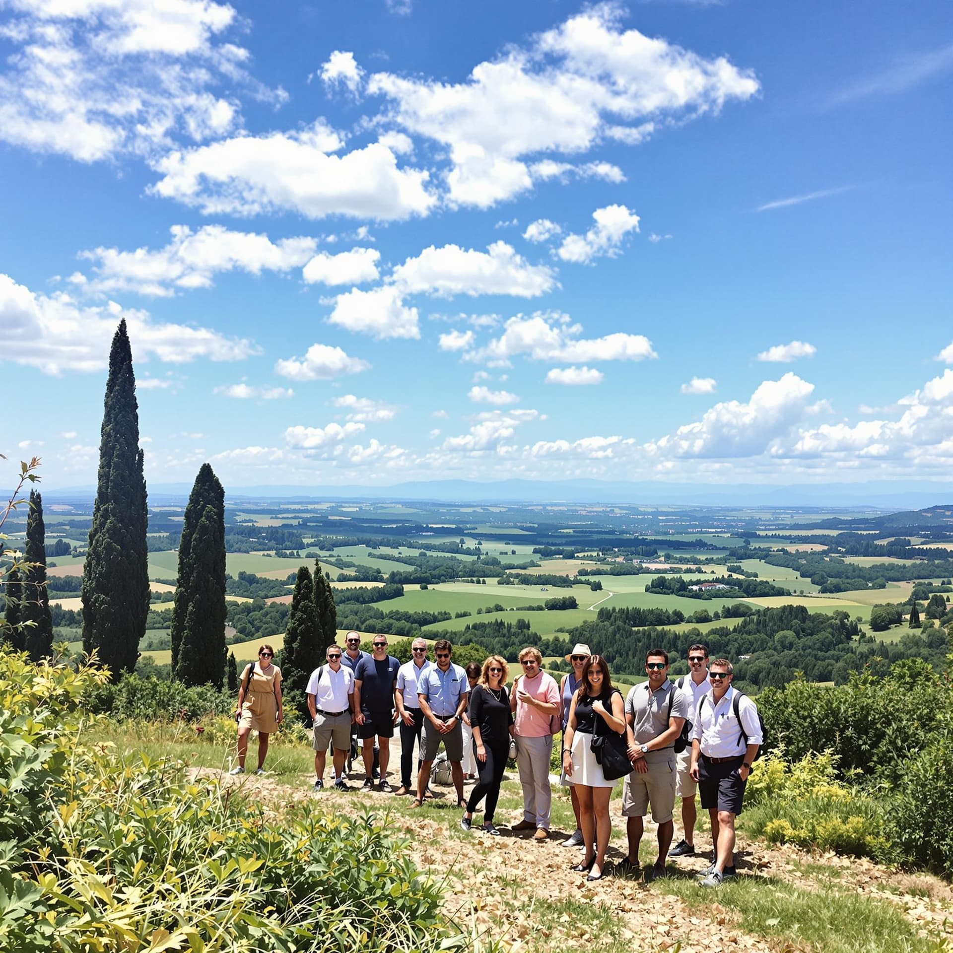 AI generated: people in a happy company retreat, tuscany, happy people, retreat, corporate retreat, group of cowor...