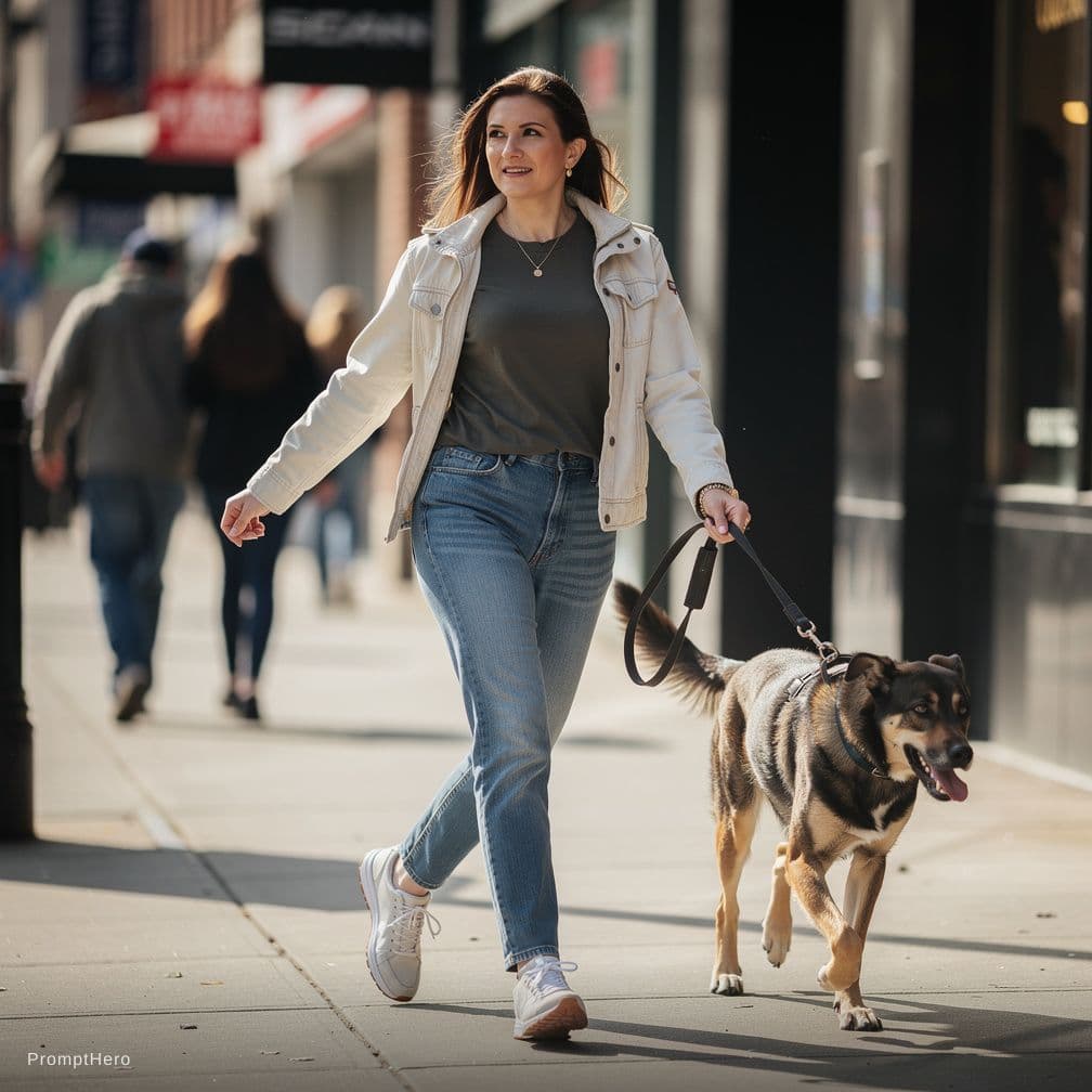AI generated: woman 
walked nude on leash
