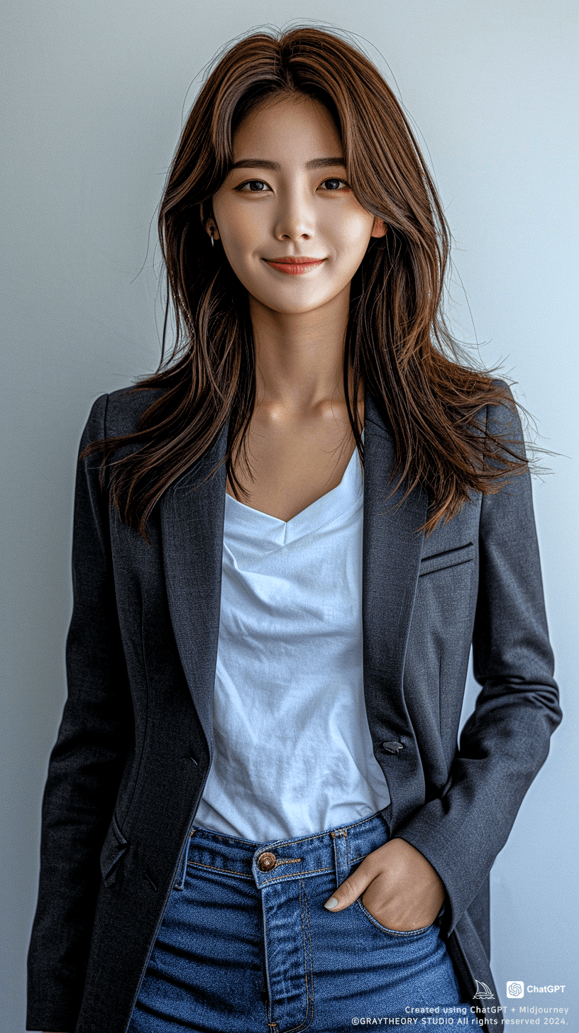AI generated: portrayal of a charismatic Korean student, Whole body shot, with an engaging smile and sharp, calm l...