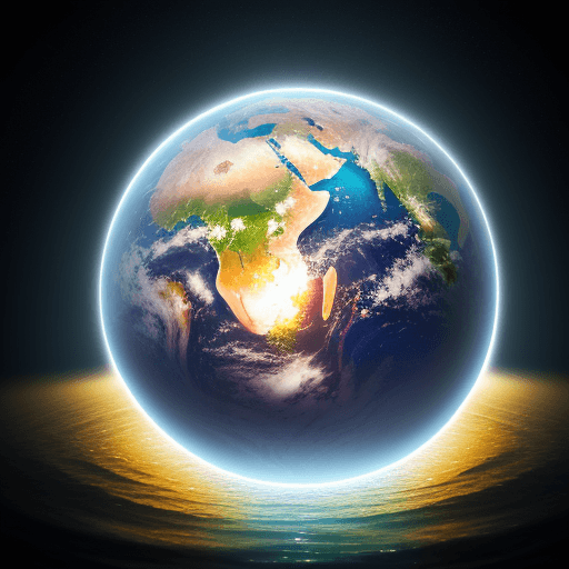 AI generated: Earth captured within a shimmering water droplet, bursting with vivid colors and illuminated by ethe...