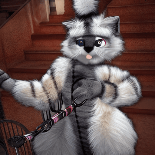 AI generated: gay, furry, nsfw, anthropomorphic, feline, striped fur, long penis, barbed penis