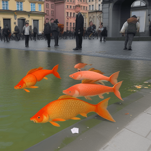 AI generated: a few crucian carps eating shit in warsaw
