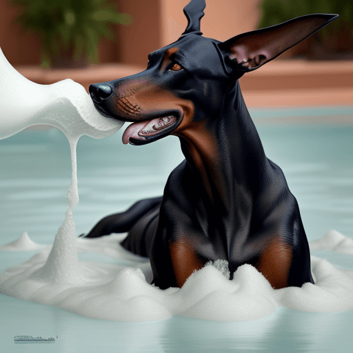 AI generated: DOBERMAN REAL CON ESPUMA EN LA BOCA SENTADO ENCIMA DE UNA MANO