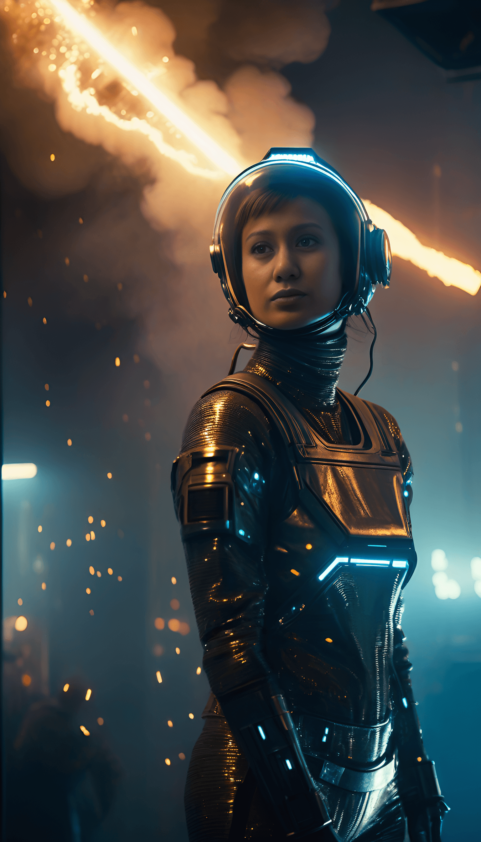 AI generated: Astronaut, wearing futuristic astonaut outfit with space helmet, beautiful body and face, very breat...