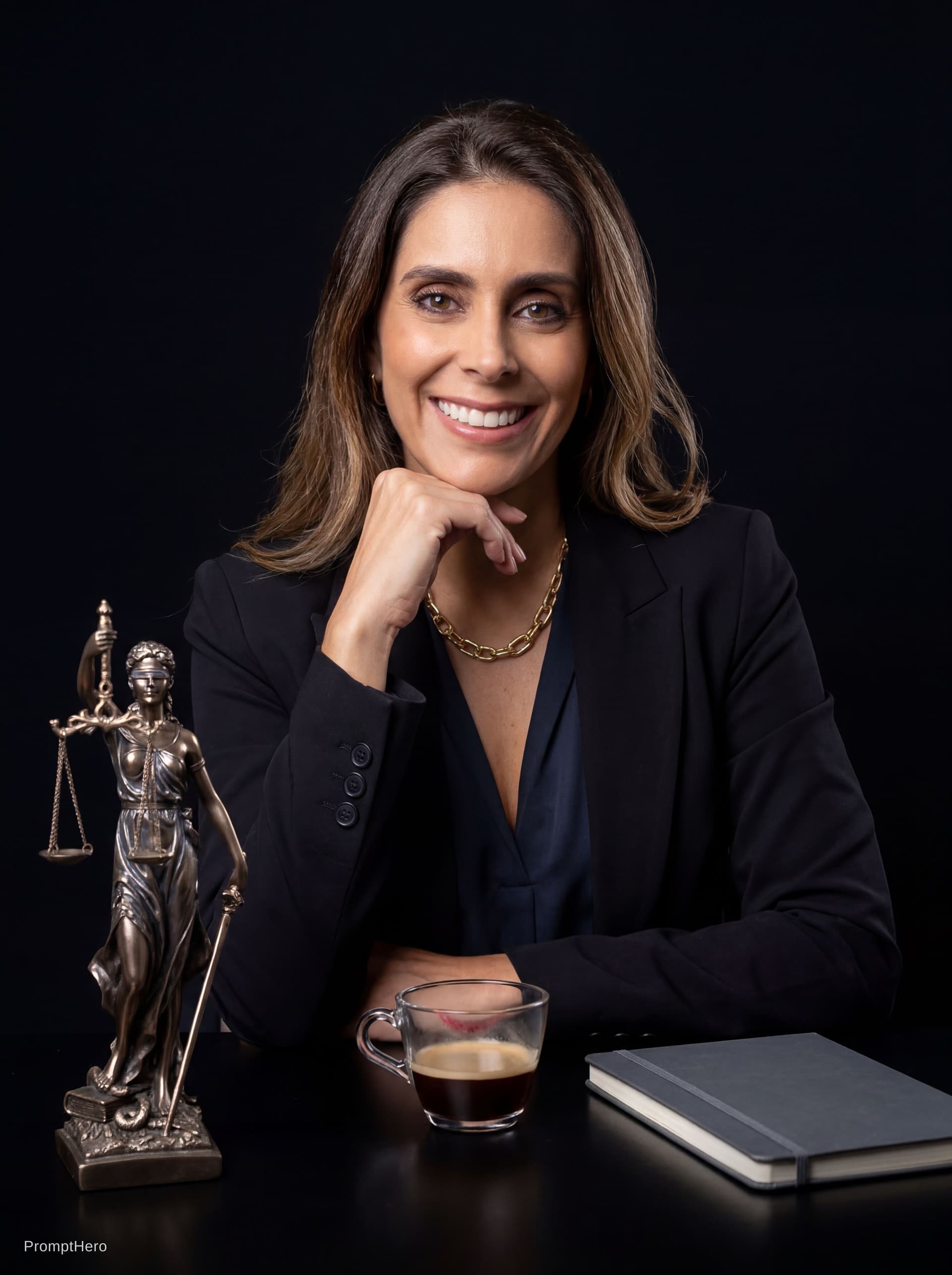 AI generated: Professional studio photograph, medium shot at eye level.
Woman in her 40s, warm skin tone (Mediterr...