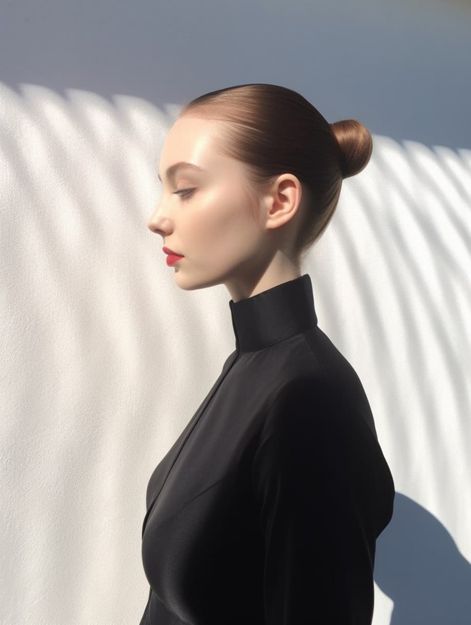 AI generated: a woman standing in front of a white wall, inspired by Vanessa Beecroft, tumblr, hyperrealism, hair ...
