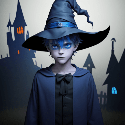 AI generated: 1boy, halloween outfit, wearing a witch hat, haunted house, spooky atmosphere, simple, modern waterc...