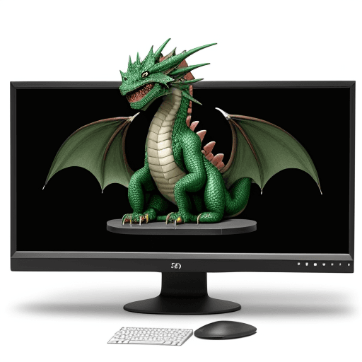 AI generated: a dragon representing good software development practice programming a computer using version contro...