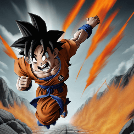 AI generated: goku runing away from hitler , laughing , smile , game , happy , running, high resolution , 4k, hitl...