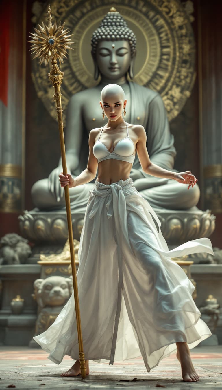 AI generated: a Gorgeous woman, ufotable masterpiece, full body, bald, best quality artwork - stylized - high cont...