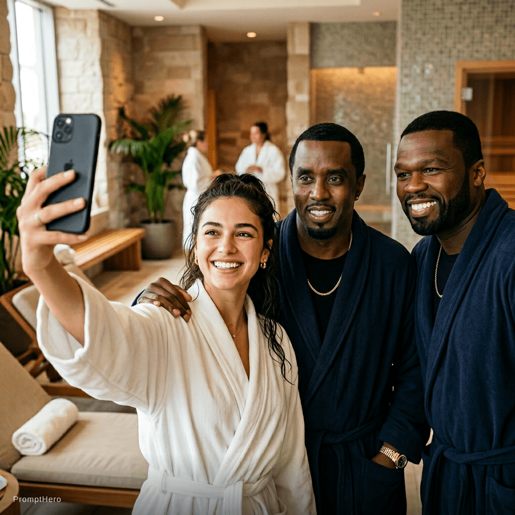 AI generated: P Diddy with 50-Cent at a spa
