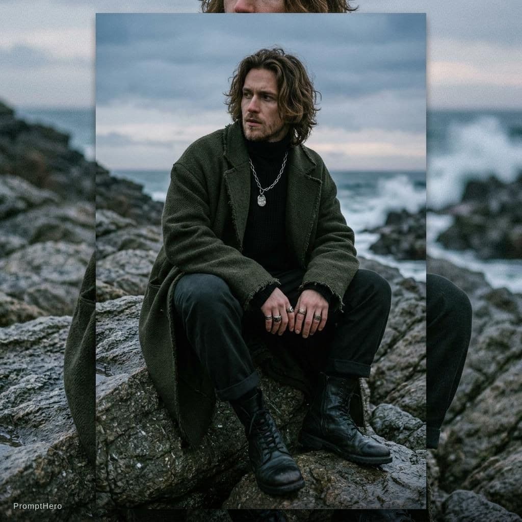 AI generated: fashion editorial photograph, man, shot on a Canon EOS 5D Mark IV --chaos 75 --ar 1:2 --profile rsy6...