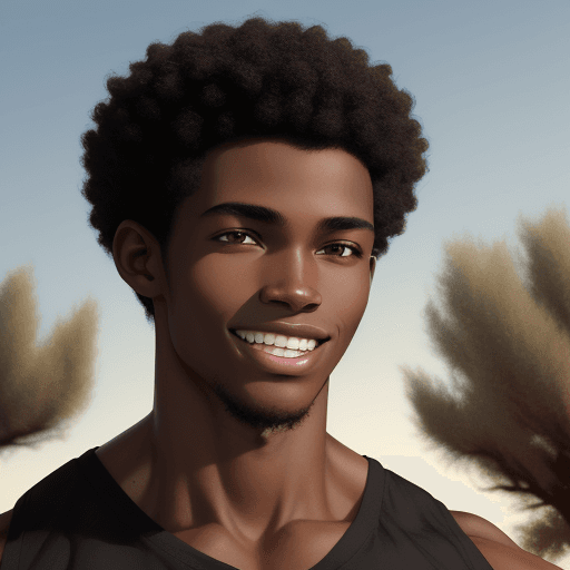 AI generated: a close up of A young African man in his mid-20s, muscular and athletic build, standing tall with a ...