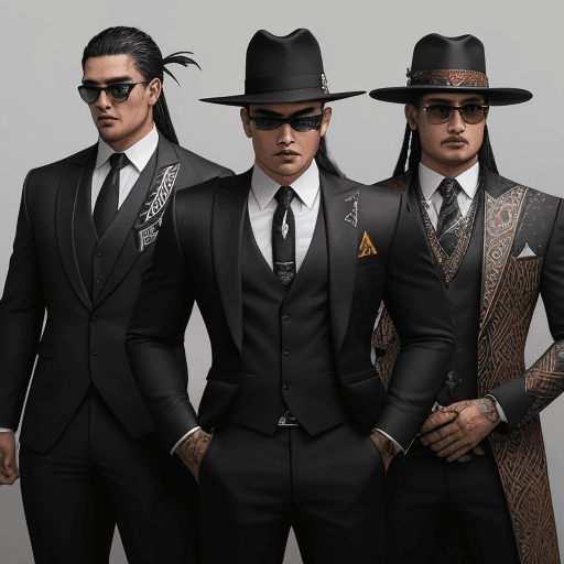 AI generated: "Create a powerful, dynamic scene featuring a group of New Zealand Māori men who embody both nobilit...