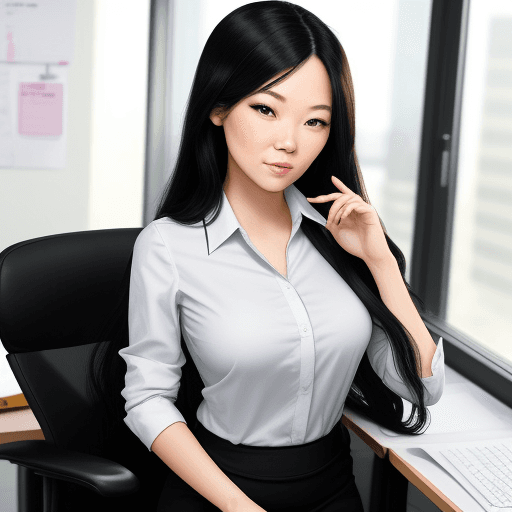 AI generated: pretty office lady, black long hair