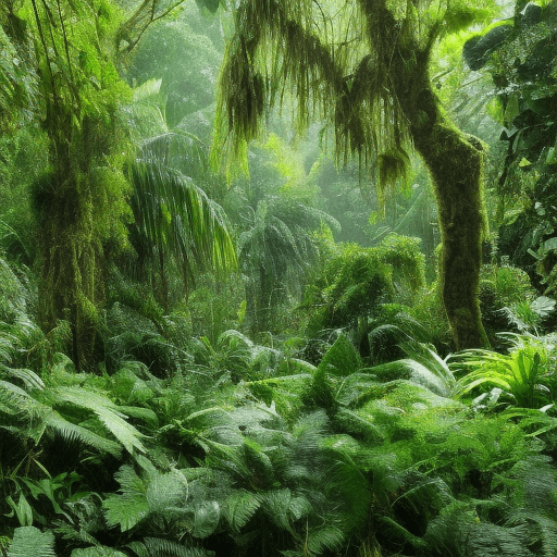 AI generated: the jungle is incredibly dense with a variety of plant life,
towering trees with thick trunks and sp...