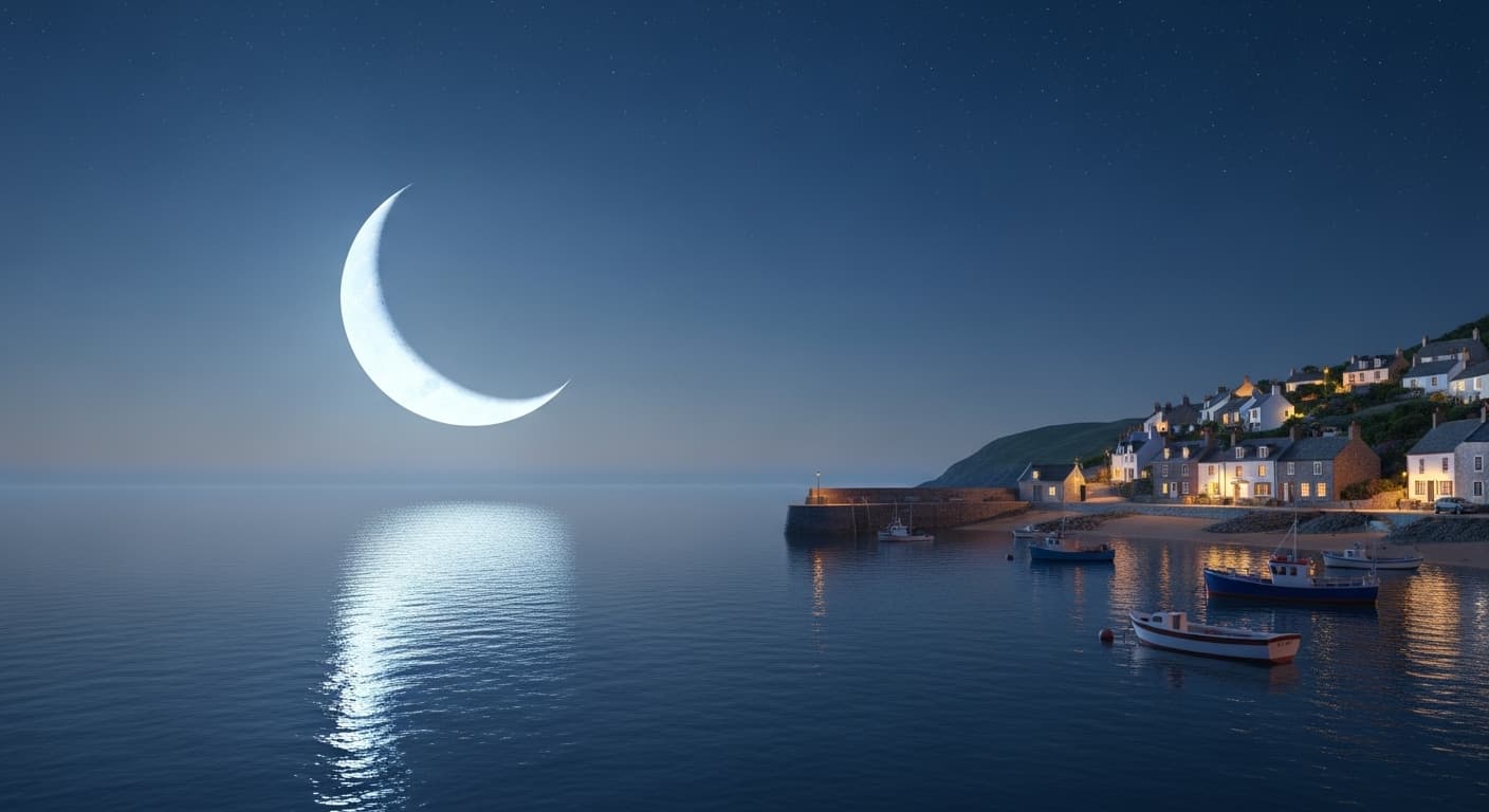 AI generated: Village Moon on the sea