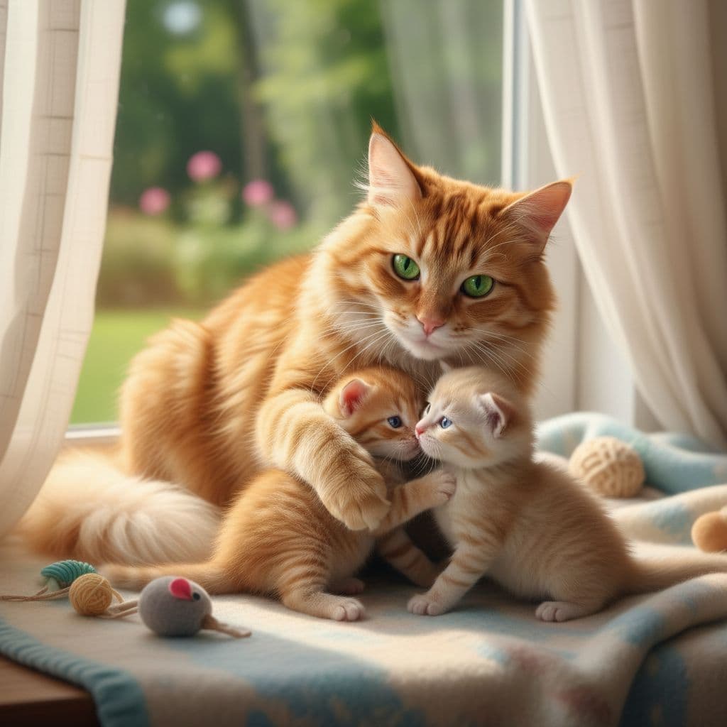 AI generated: masterpiece, delicate, best quality, beautiful, fine, photorealistic, fluffy, orange tabby cat with ...